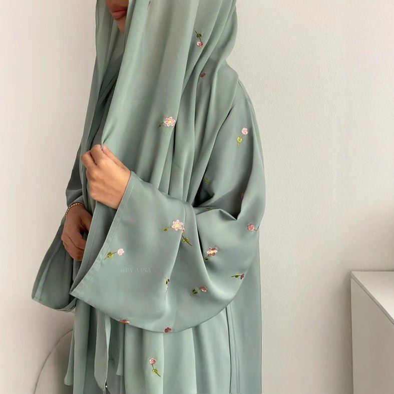 Floral Embroidered Abaya & Hijab Set(MOA248) - Mariam's Collection