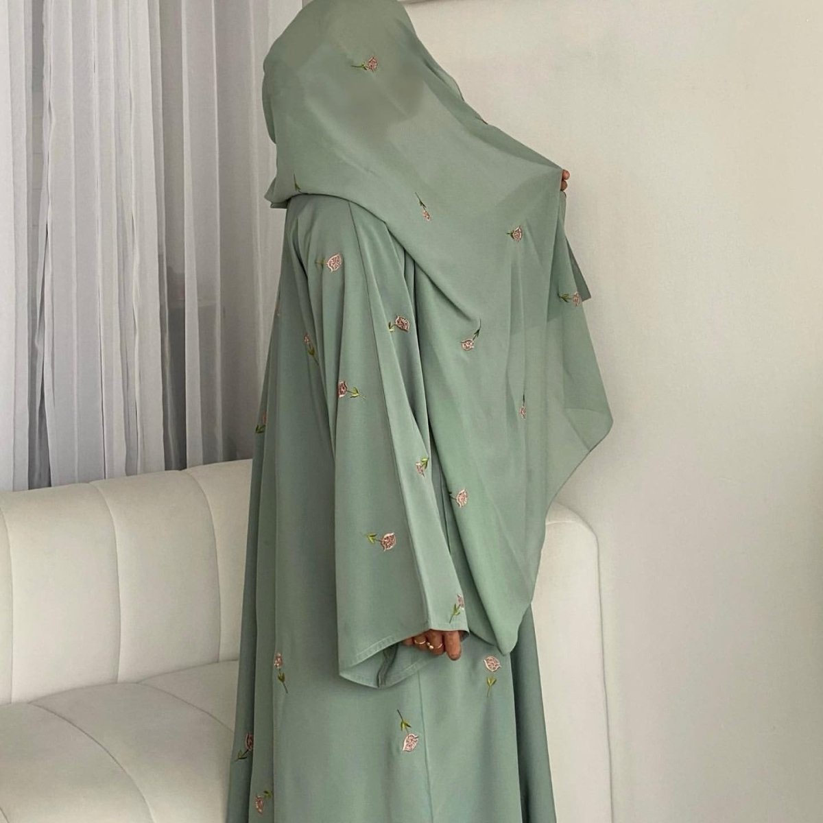 Floral Embroidered Abaya & Hijab Set(MOA248) - Mariam's Collection