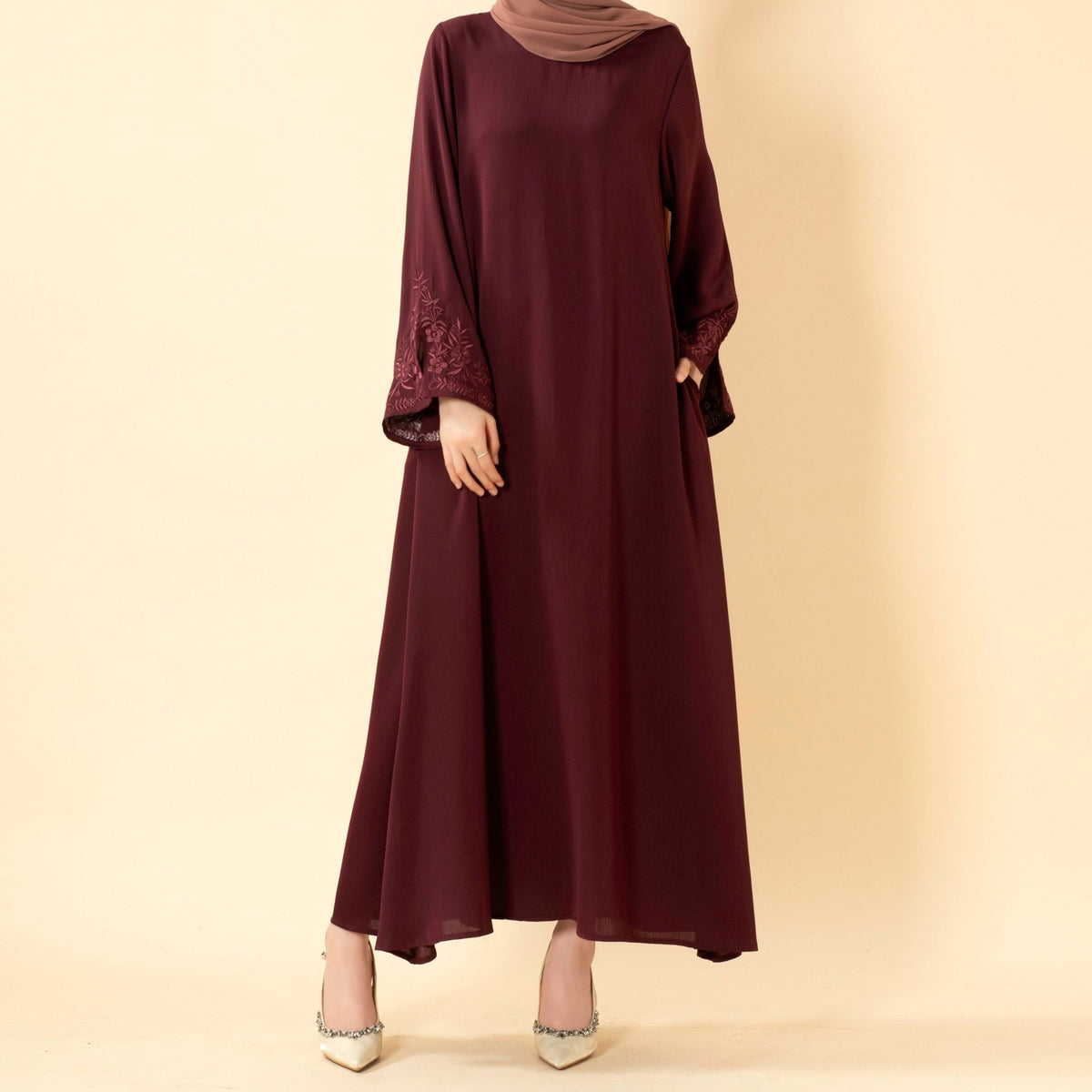 Floral Embroidered Cuff Abaya | Umbrella-Cut Zoom Maxi Dress(MA342) - Mariam's Collection