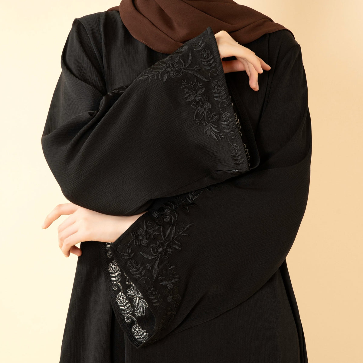 Floral Embroidered Cuff Abaya | Umbrella-Cut Zoom Maxi Dress(MA342) - Mariam's Collection
