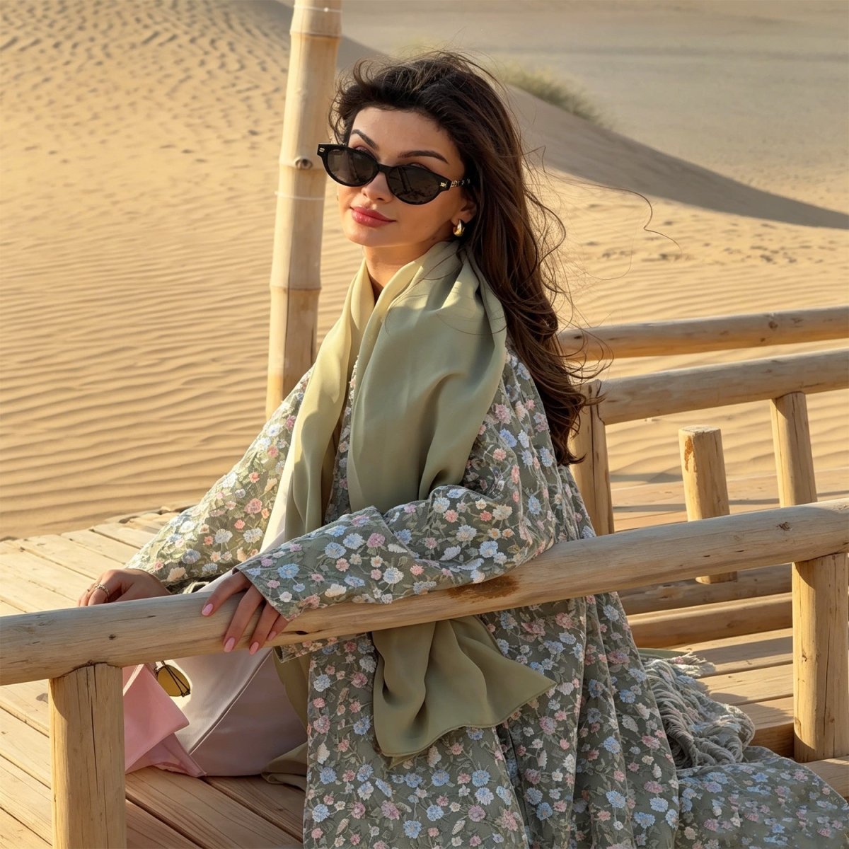 Floral Embroidered Mesh Open Abaya & Hijab Set(MOA321) - Mariam's Collection