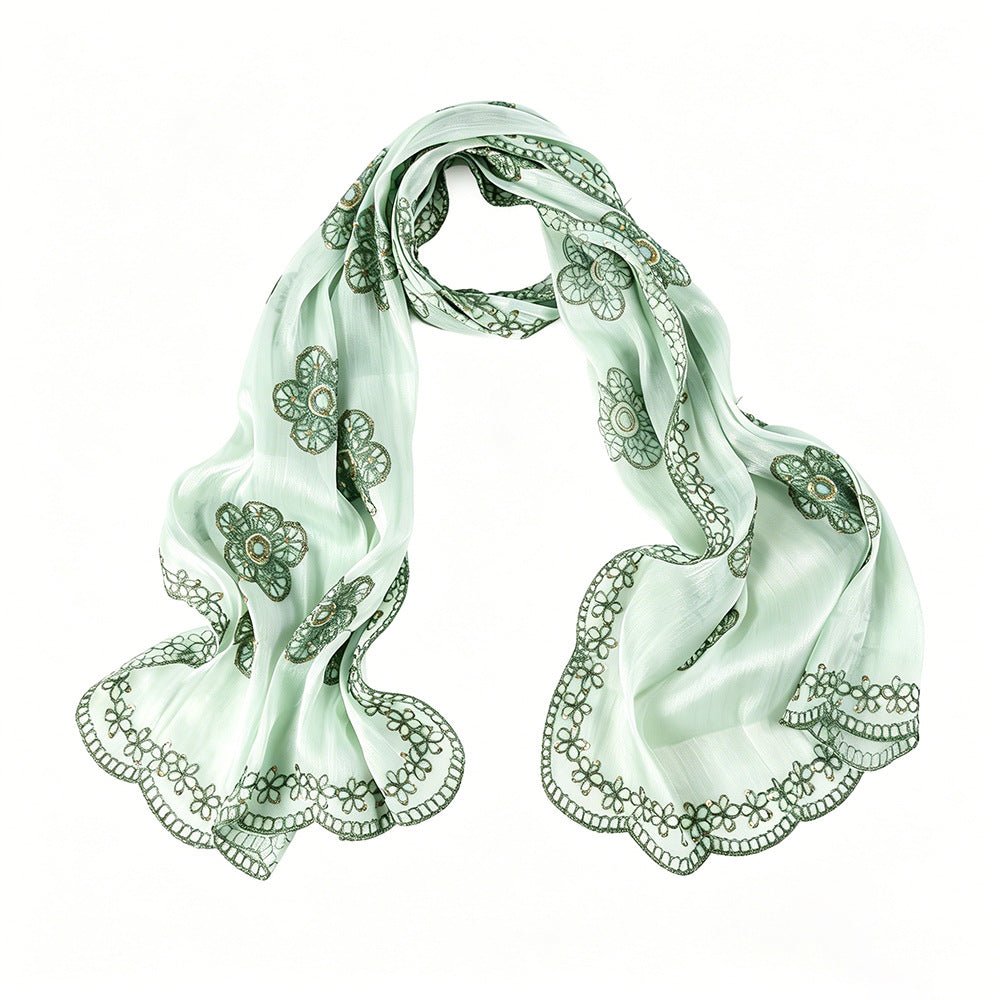 Floral Embroidered Shimmer Hijab Scarf(MH243) - Mariam's Collection