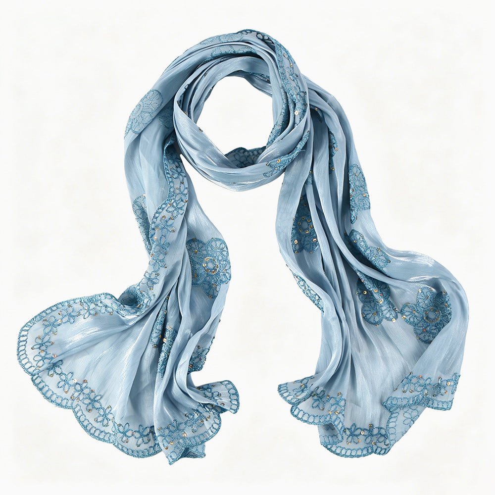 Floral Embroidered Shimmer Hijab Scarf(MH243) - Mariam's Collection