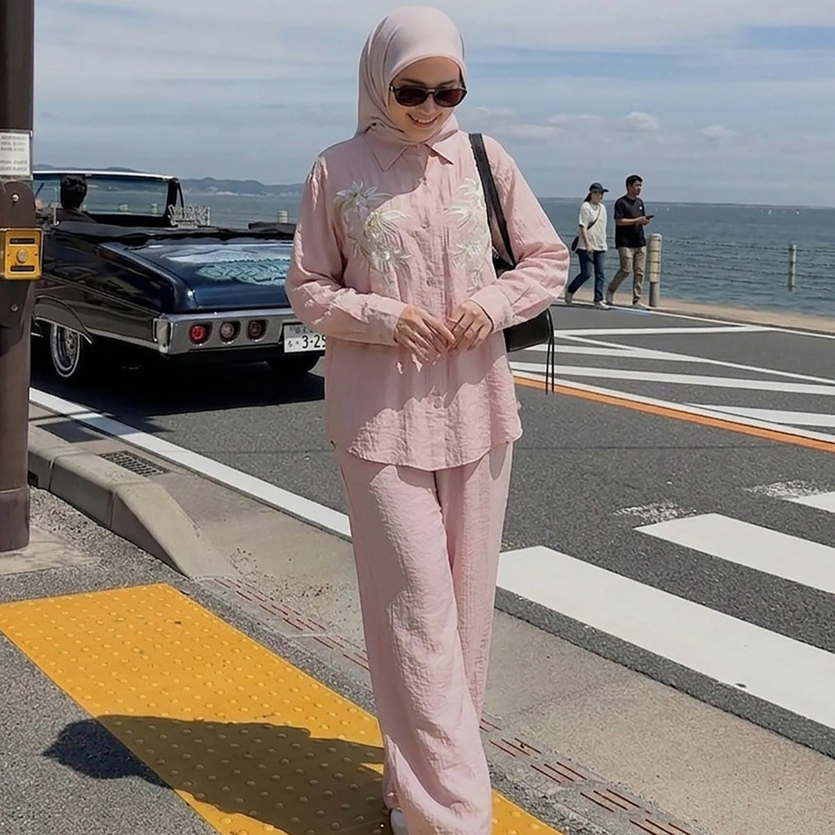 Floral Embroidered Shirt & Wide-Leg Trousers Two-Piece Co-ord Set(MS511) - Mariam's Collection