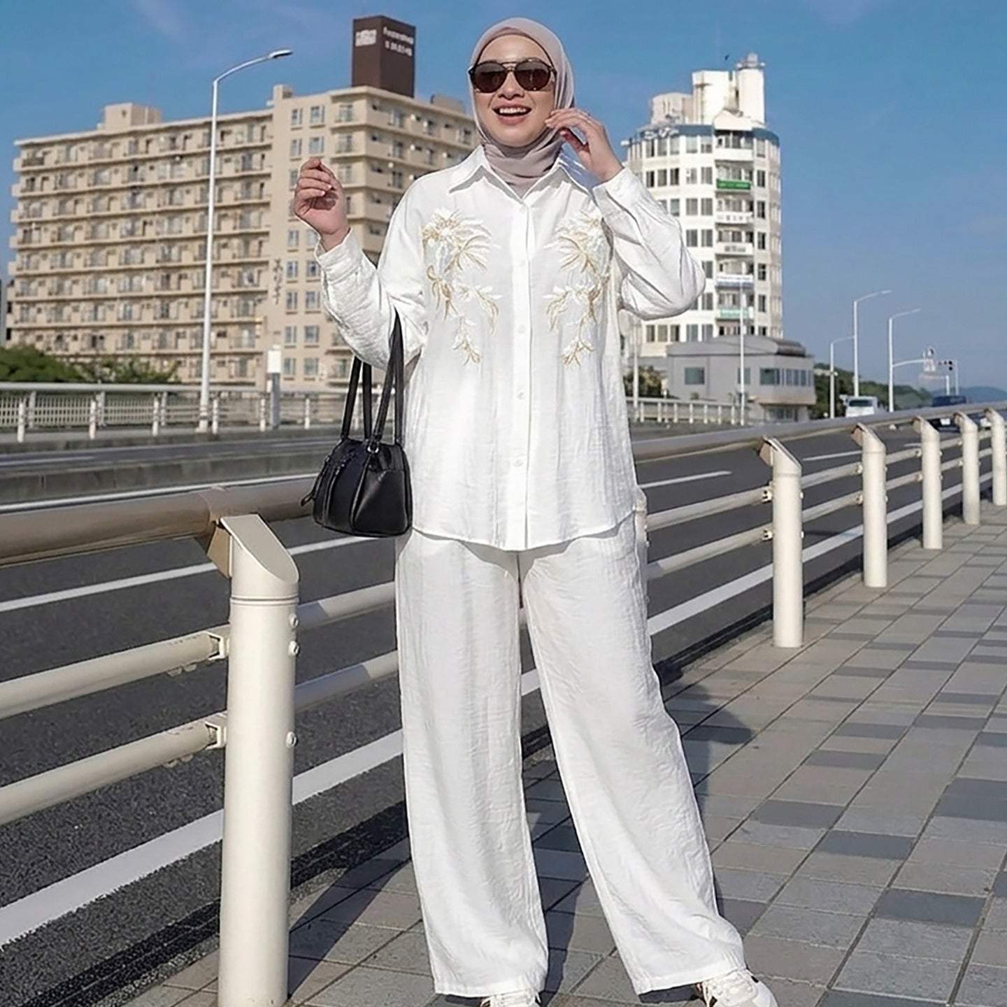 Floral Embroidered Shirt & Wide-Leg Trousers Two-Piece Co-ord Set(MS511) - Mariam's Collection