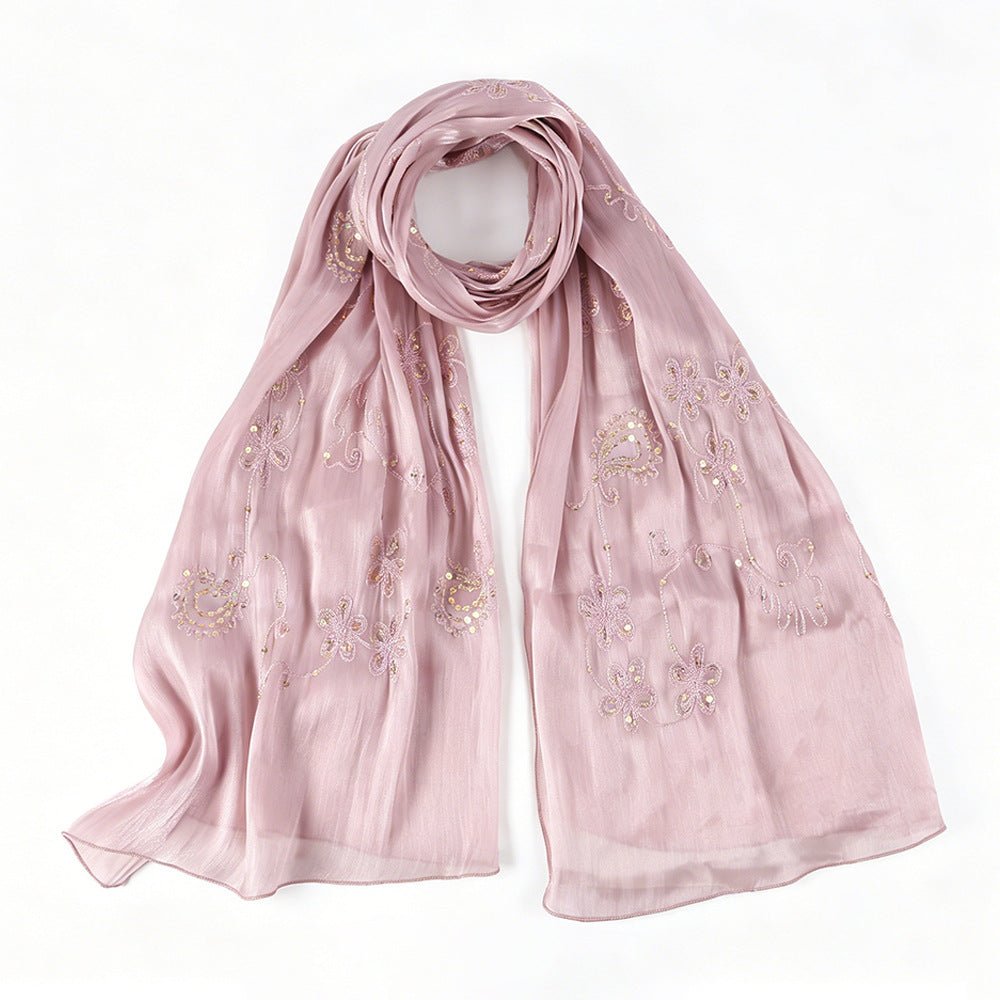 Floral Embroidery Sequin Hijab Scarf (MH244) - Mariam's Collection