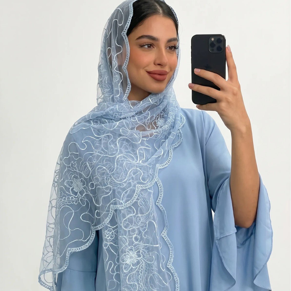 Floral Lace Embroidered Mesh Hijab(MH235) - Mariam's Collection