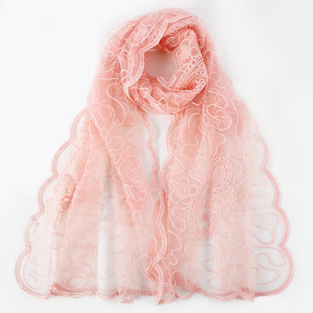 Floral Lace Embroidered Mesh Hijab(MH235) - Mariam's Collection