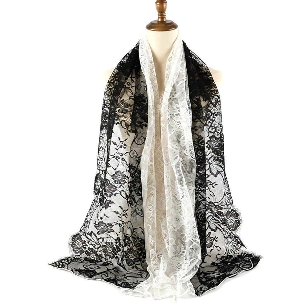 Full-length view of eyelash fringe hijab in black colourway