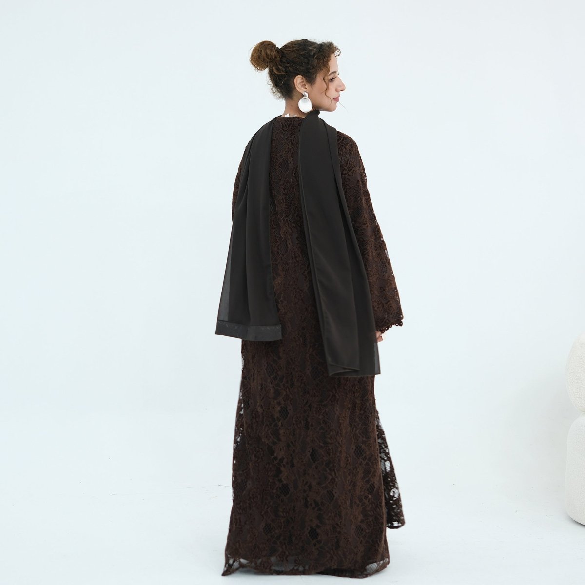 Floral Lace Open Abaya with Lining(MOA329) - Mariam's Collection