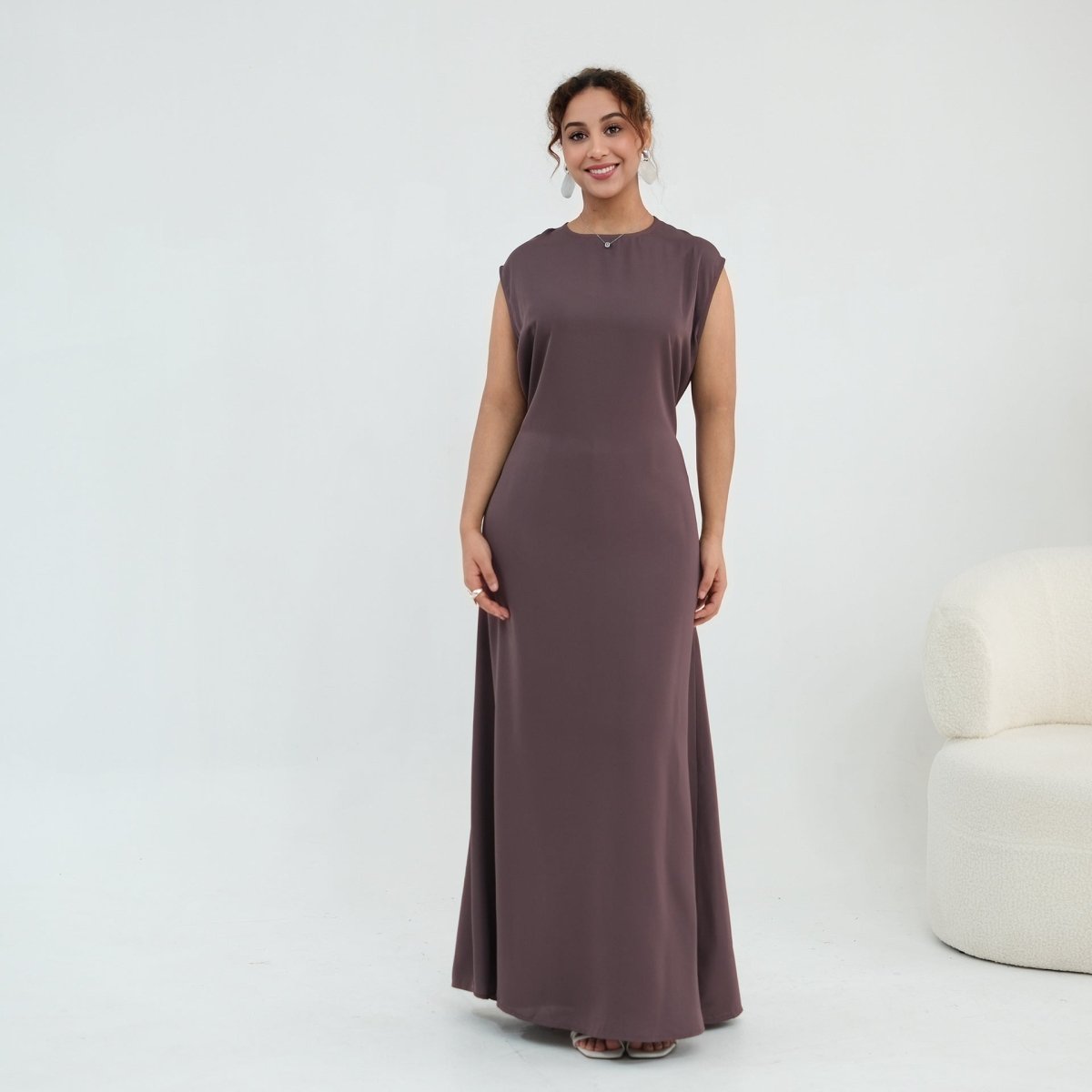 Floral Lace Trim Open Abaya & Sleeveless Inner Dress Set(MOA312) - Mariam's Collection