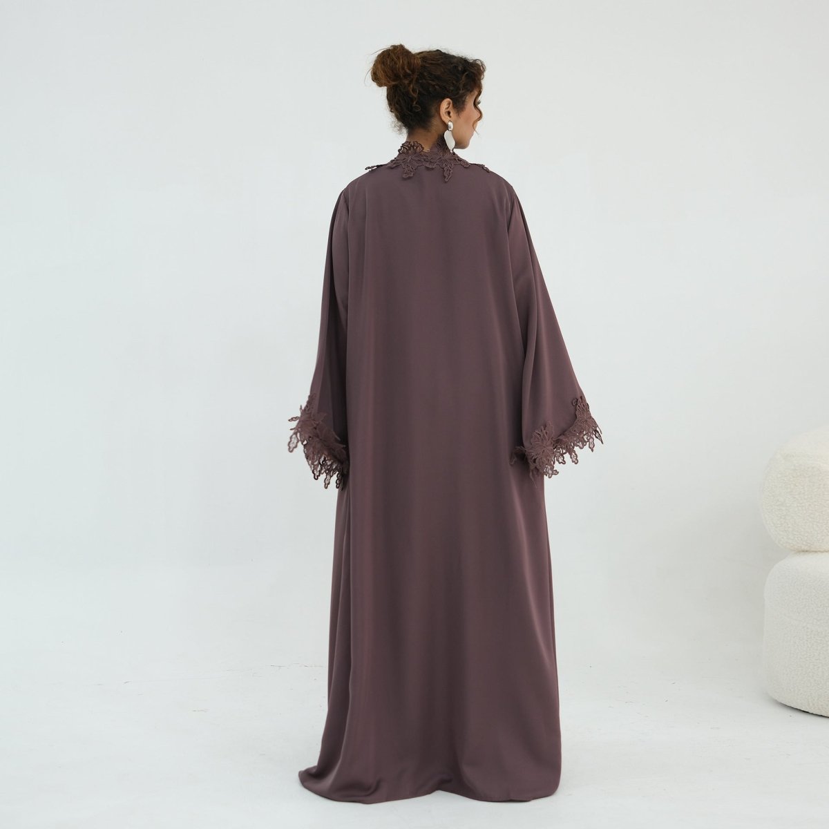 Floral Lace Trim Open Abaya & Sleeveless Inner Dress Set(MOA312) - Mariam's Collection