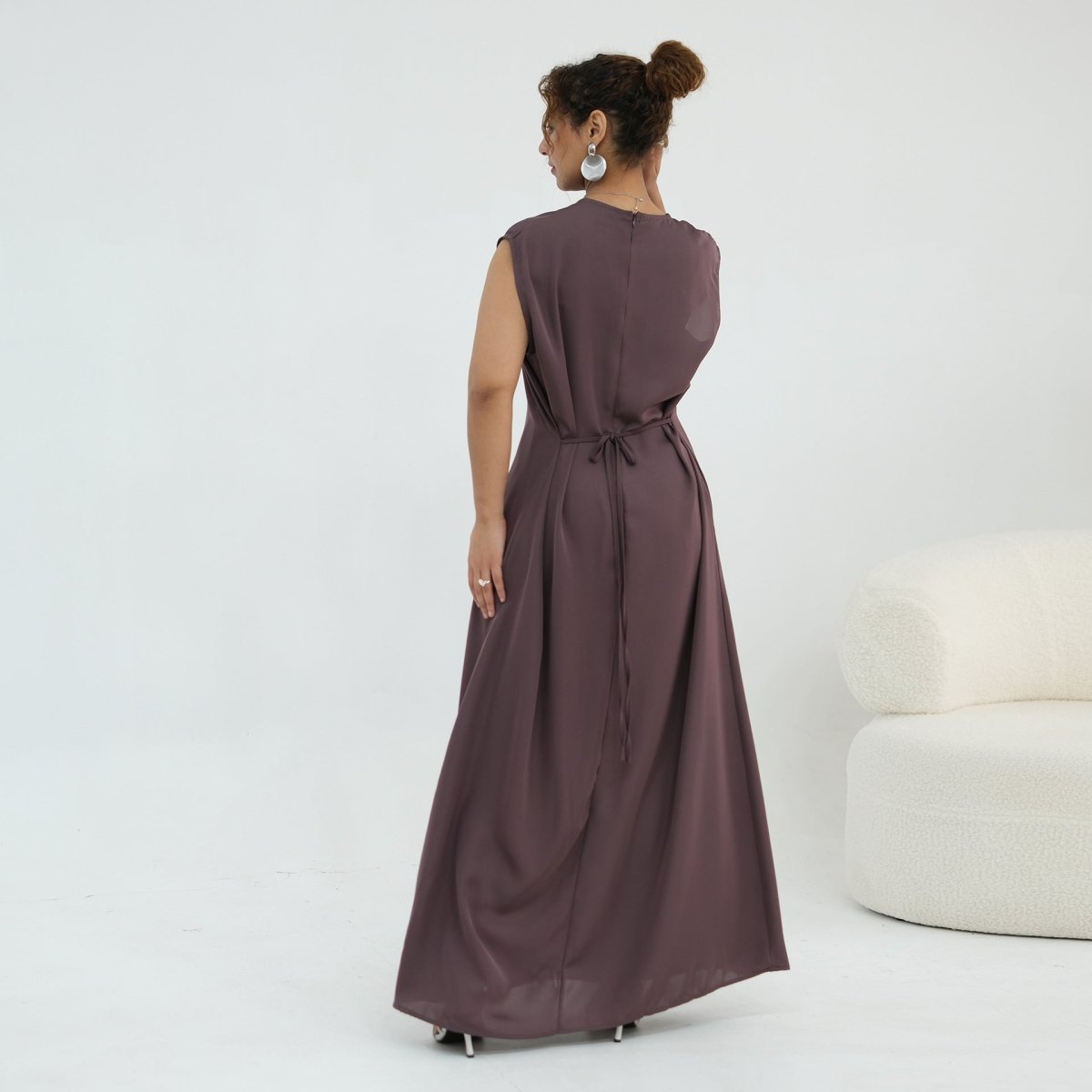 Floral Lace Trim Open Abaya & Sleeveless Inner Dress Set(MOA312) - Mariam's Collection