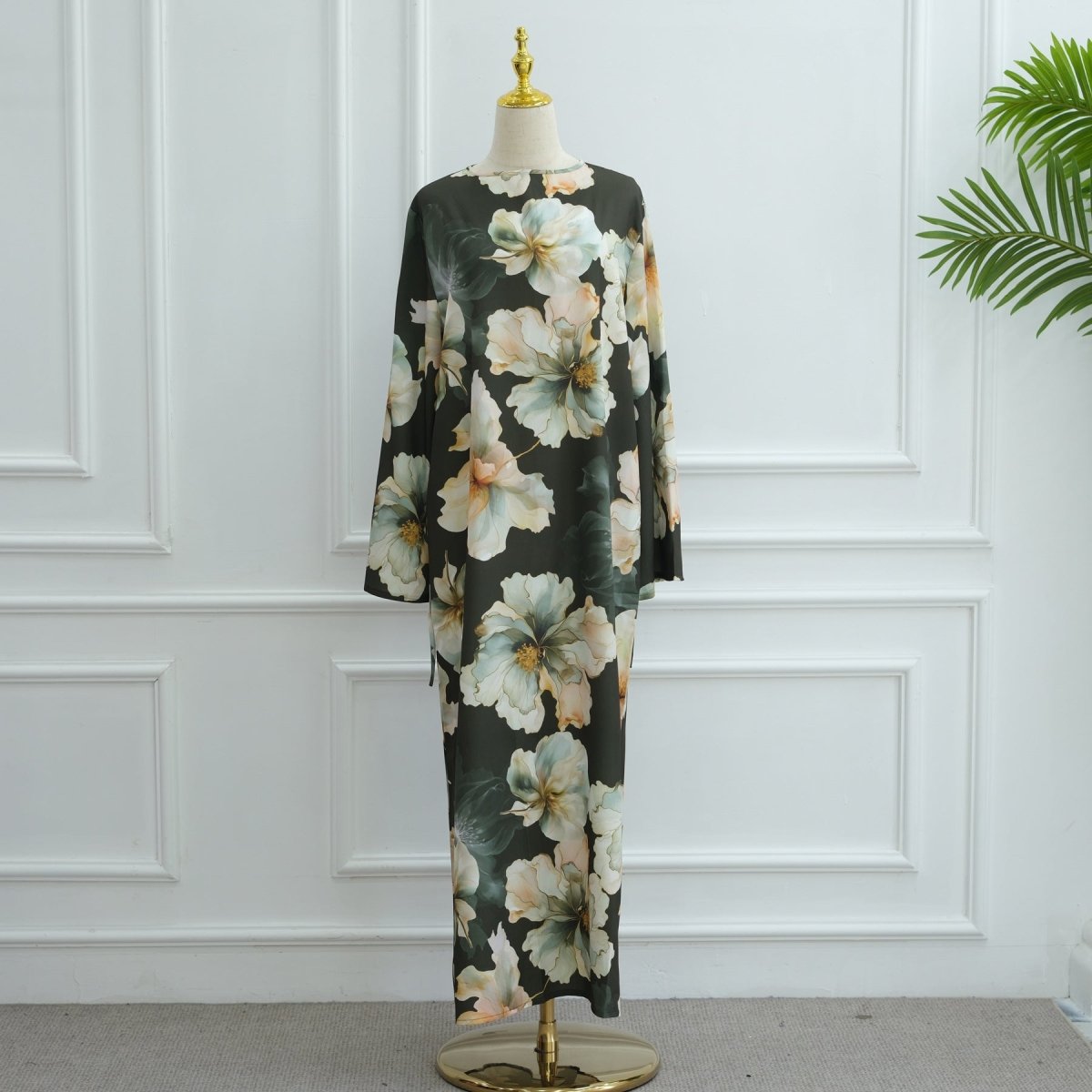 Floral Print Abaya with Bell Sleeves(MA332) - Mariam's Collection