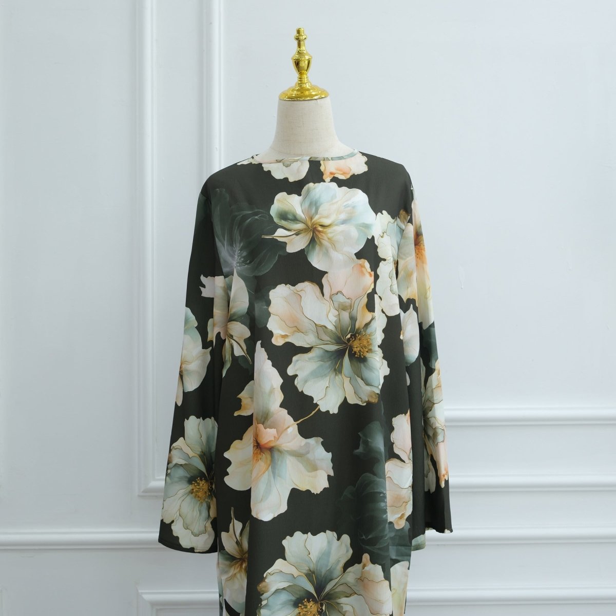 Floral Print Abaya with Bell Sleeves(MA332) - Mariam's Collection