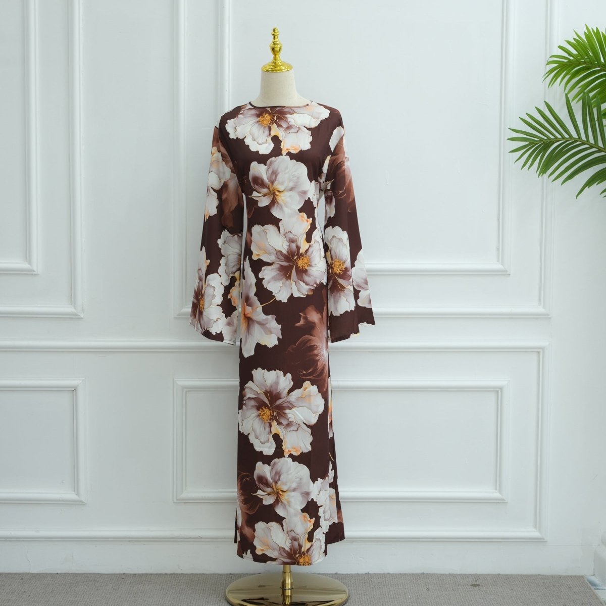 Floral Print Abaya with Bell Sleeves(MA332) - Mariam's Collection