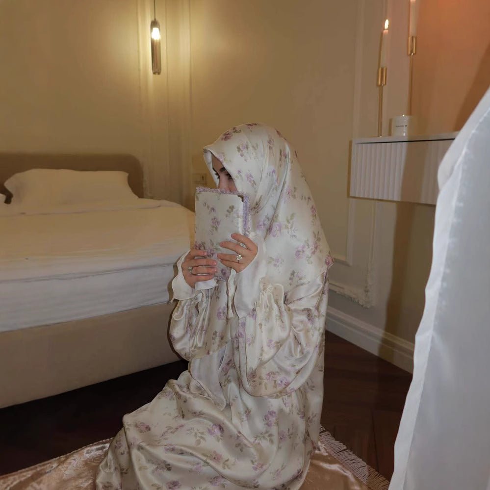 Floral Print Abaya with Matching Hijab — Modest Abaya Hijab Set