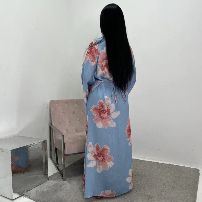 Floral Print Bell Sleeve Maxi Dress Abaya (MA214) - Mariam's Collection