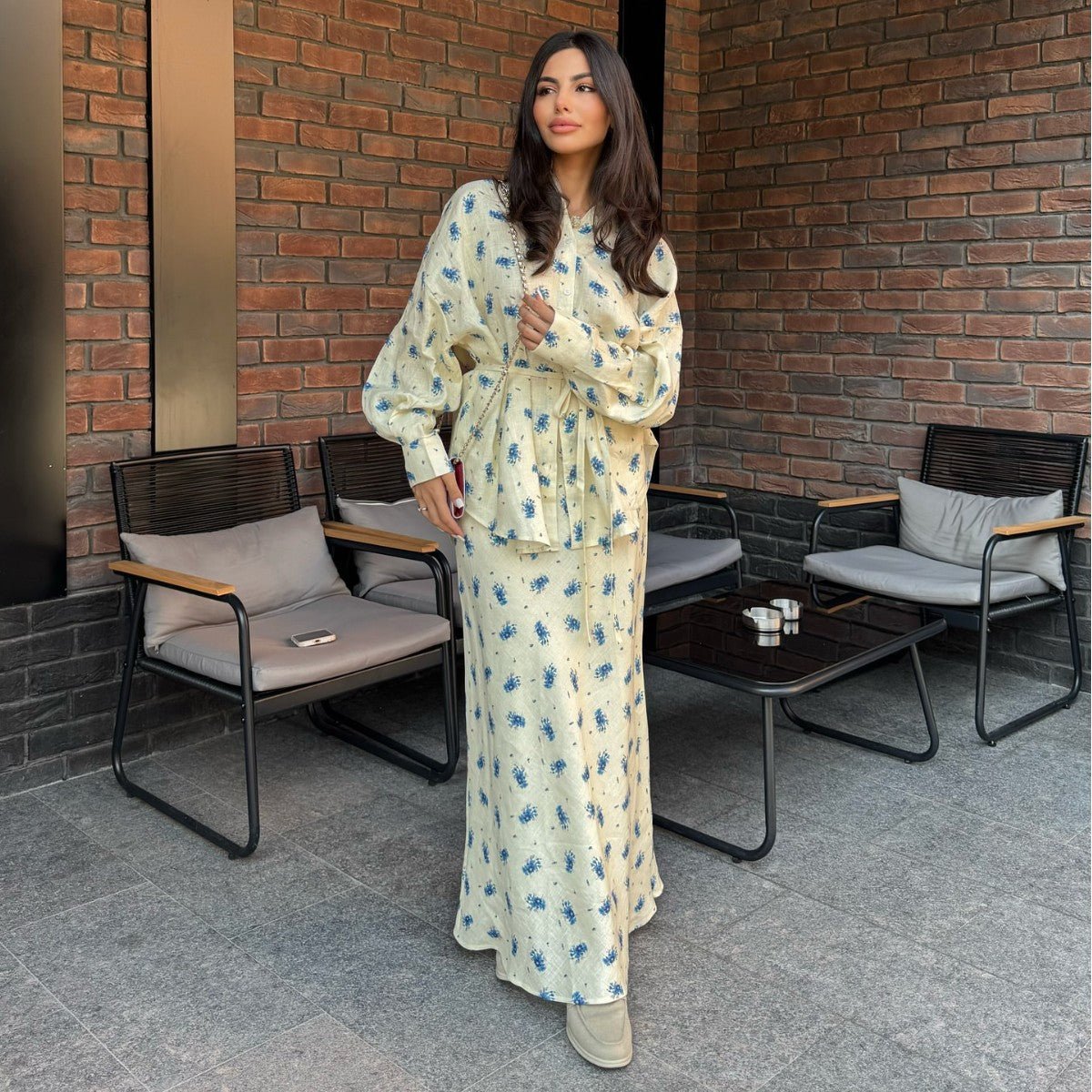 Floral Print Cardigan & Maxi Skirt Set – Modest Two-Piece