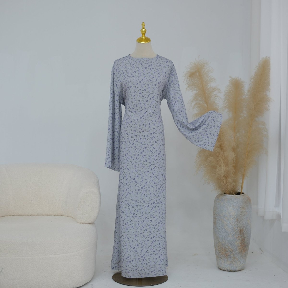 Floral Print Flared Sleeve Maxi Dress(MS490) - Mariam's Collection
