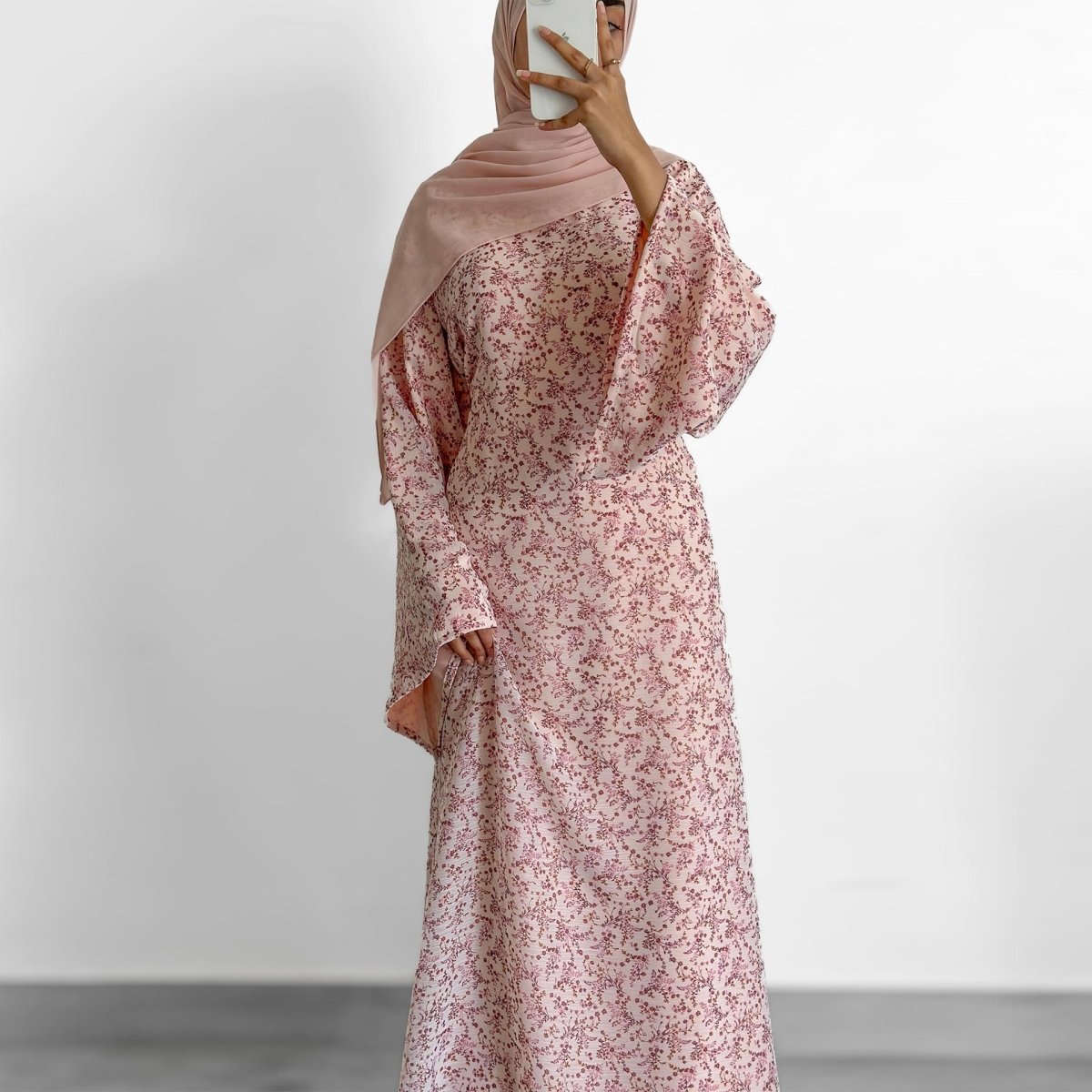 Floral Print Flared Sleeve Maxi Dress(MS490) - Mariam's Collection