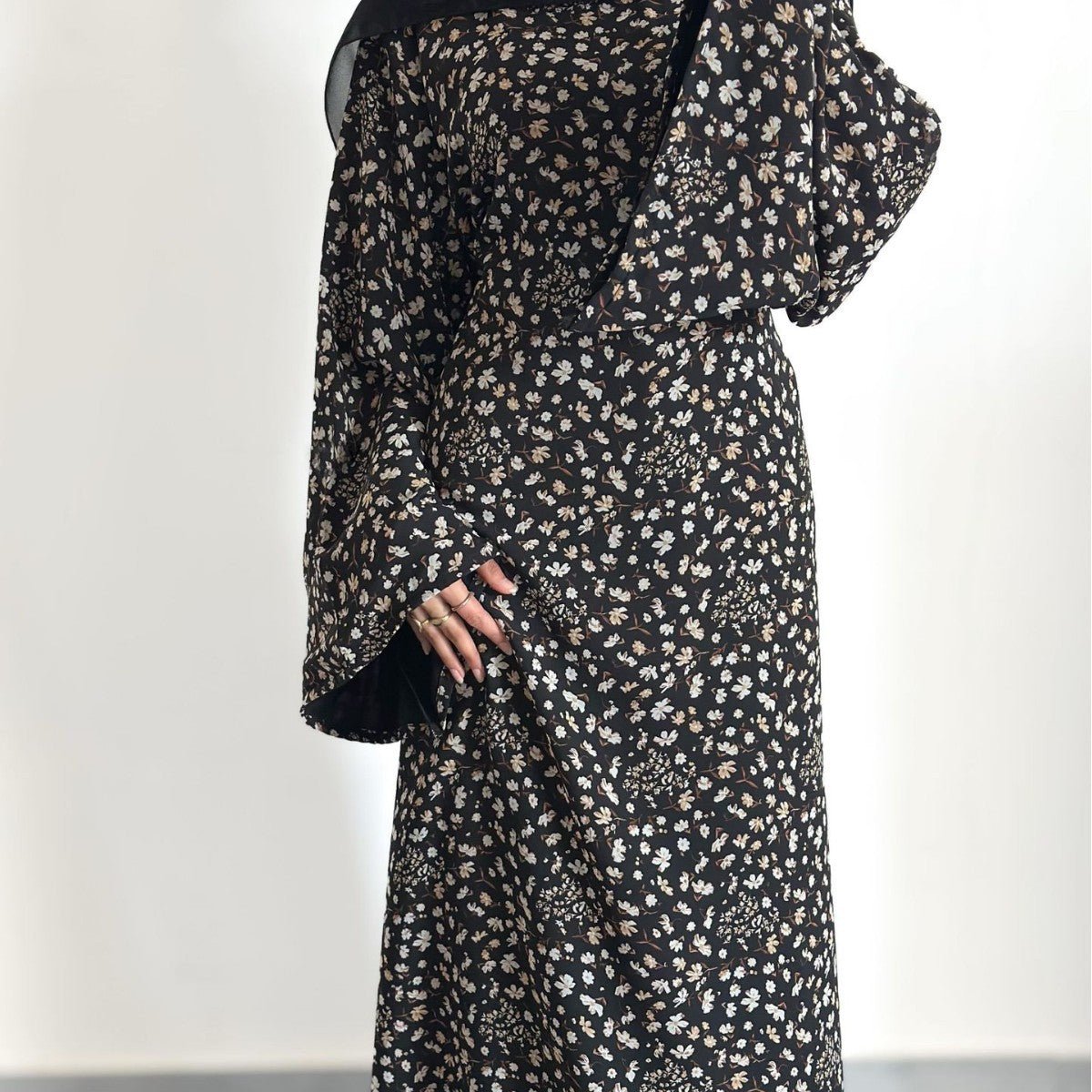 Floral Print Flared Sleeve Maxi Dress(MS490) - Mariam's Collection