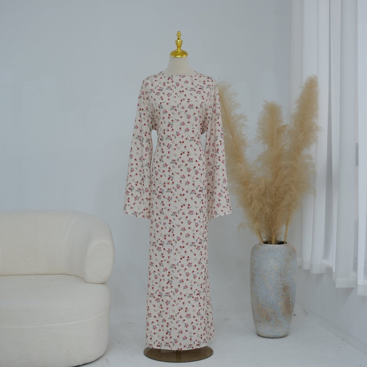 Floral Print Flared Sleeve Maxi Dress(MS490) - Mariam's Collection