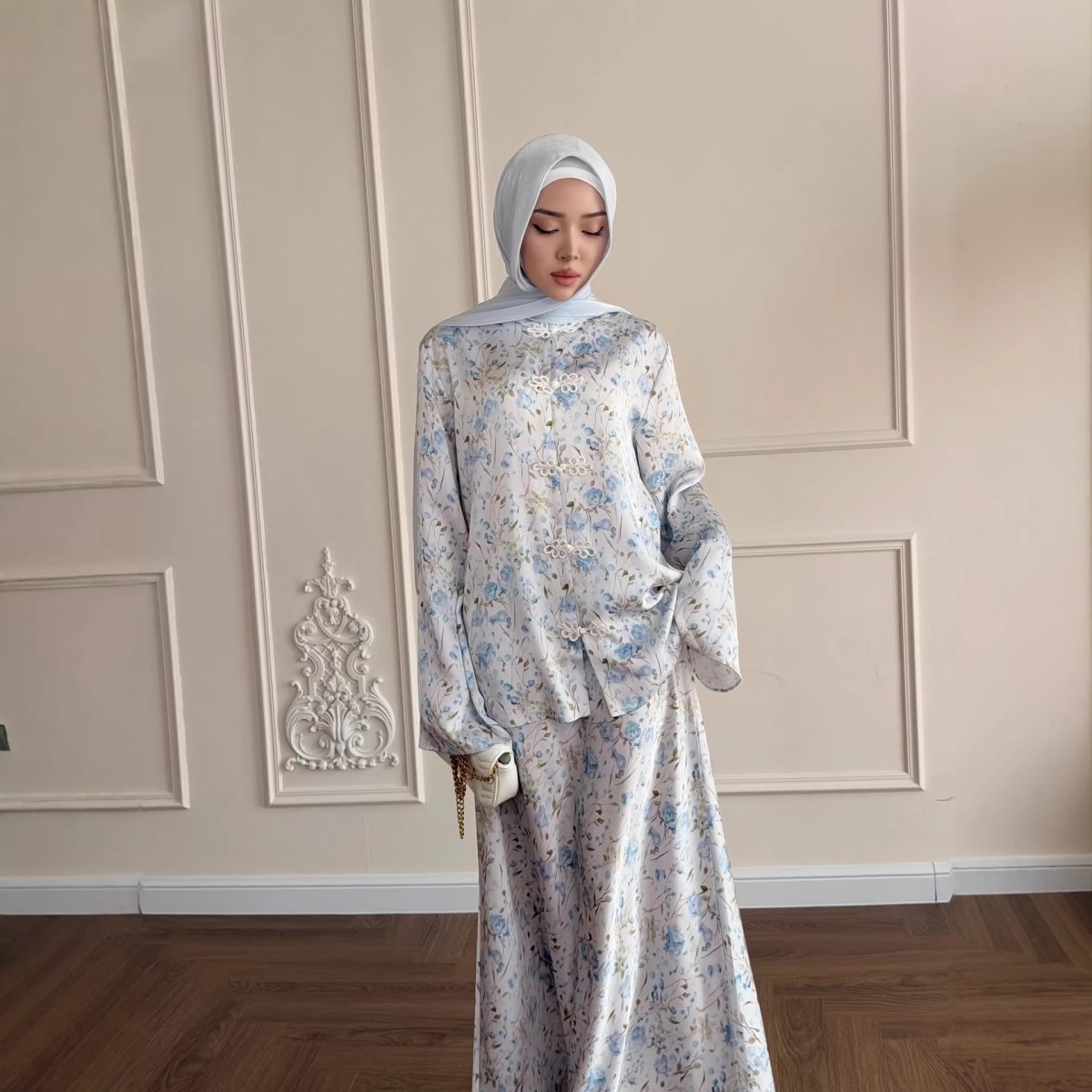 Floral Print Frog Button Blouse & Maxi Skirt Set(MS430) - Mariam's Collection