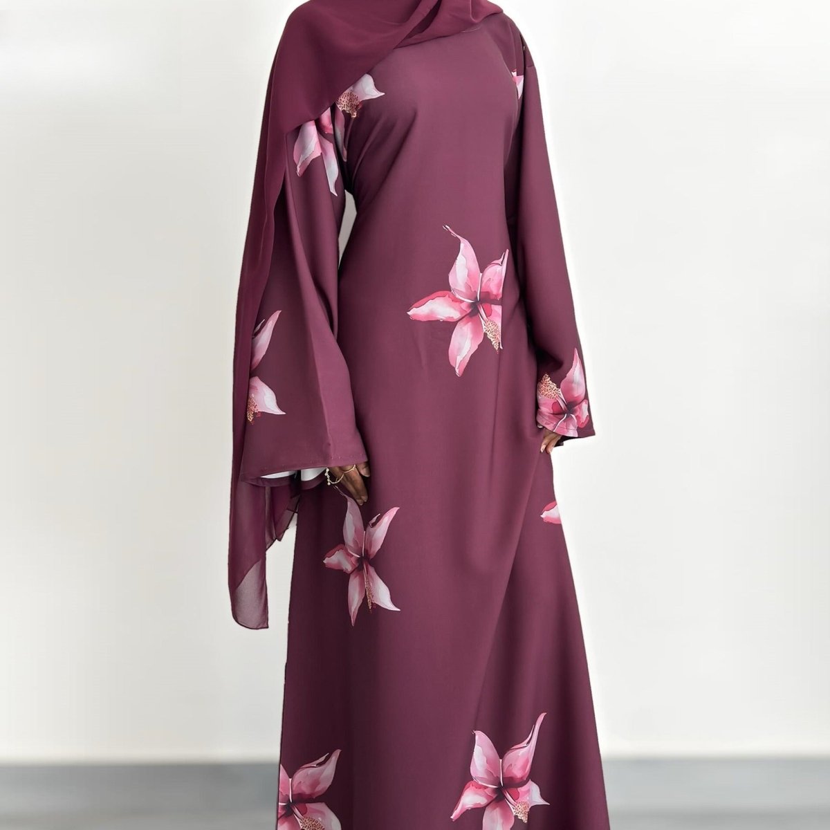 Floral Print Maxi Dress with Cape Sleeves(MS440) - Mariam's Collection