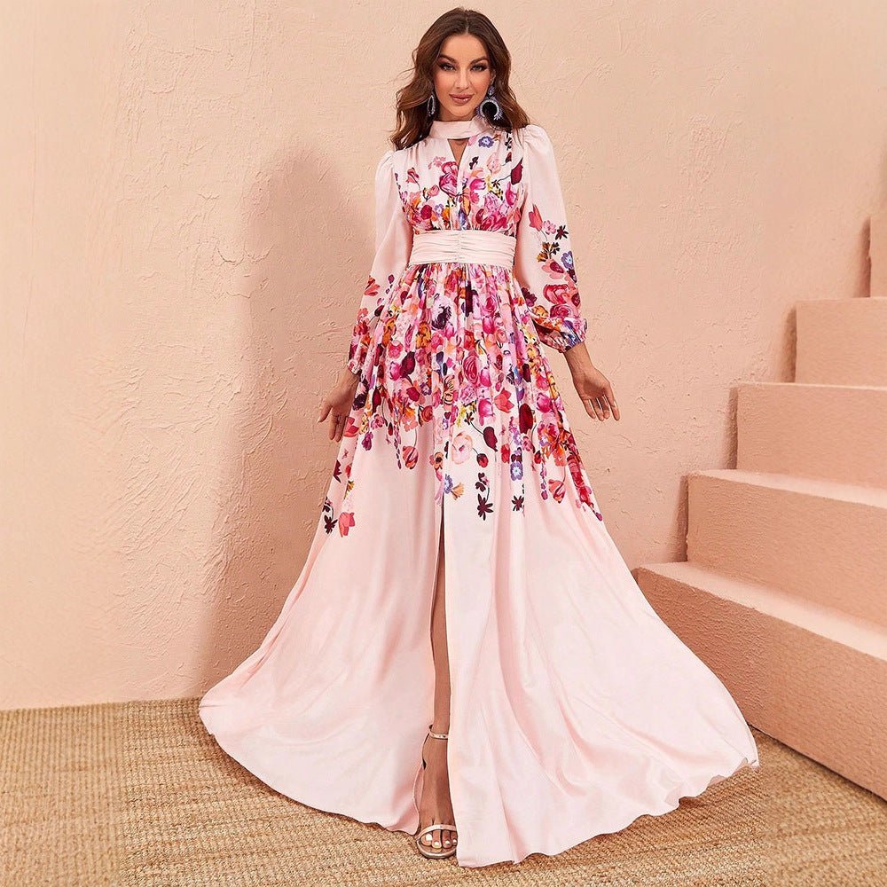 Floral Print Maxi Dress with Front Slit – Modest Maxi Dress