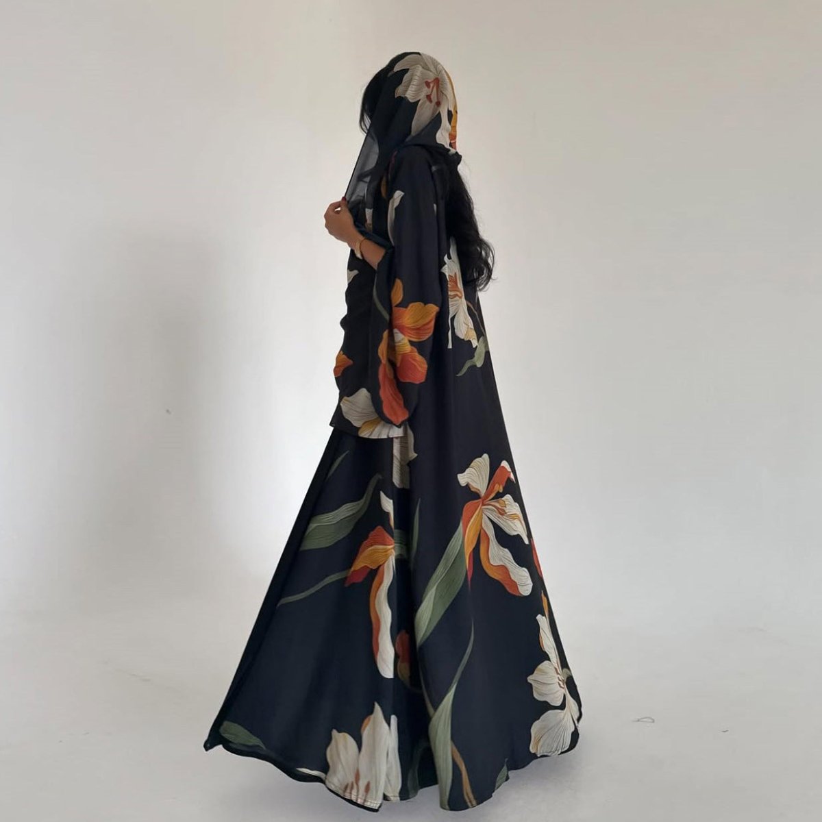 Floral Print Open Abaya with Matching Hijab(MOA287) - Mariam's Collection