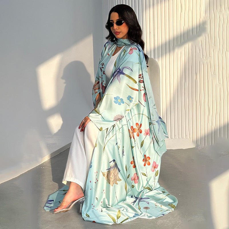 Floral Printed Oversized Abaya with Hijab — Botanical Print Modest Abaya Set
