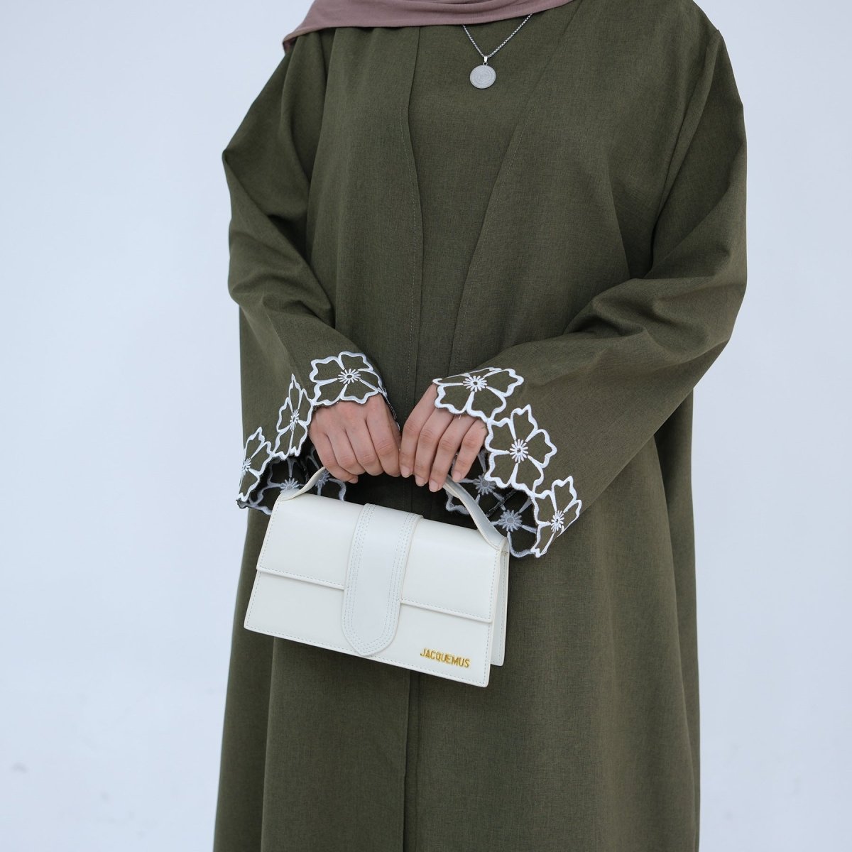 Flower Embroidery Cuff Open Abaya 2 - Piece Set (MOA108) - Mariam's Collection