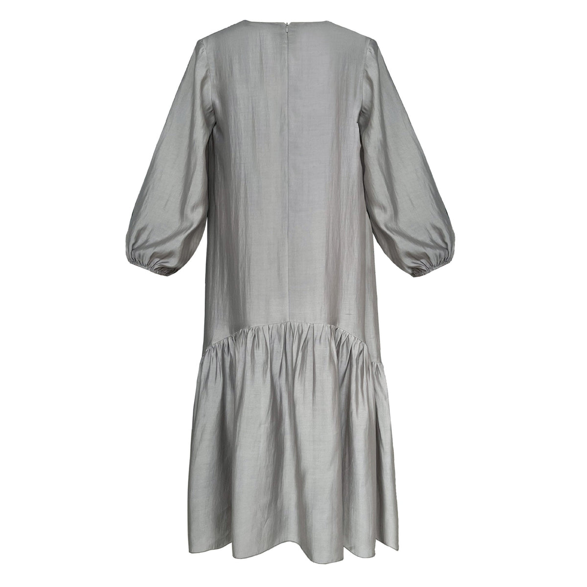 Autumn layered styling of the modest ruffle hem maxi dress