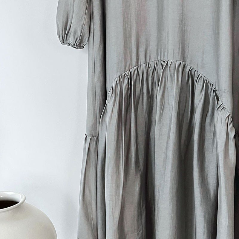 Softly gathered long sleeve cuff detail on modest maxi dress
