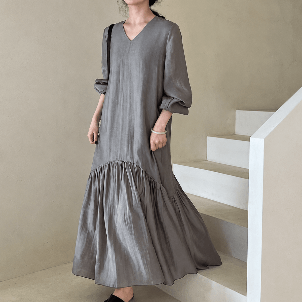 Ruffle Hem Maxi Dress – French Mermaid Maxi Abaya Dress