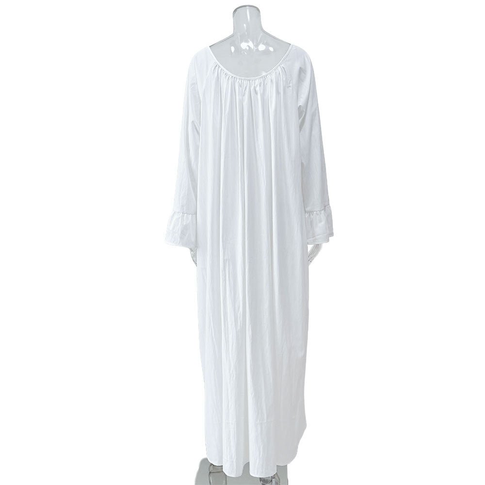 French Loungewear Maxi Dress with Ruffle Cuffs(MA397) - Mariam's Collection