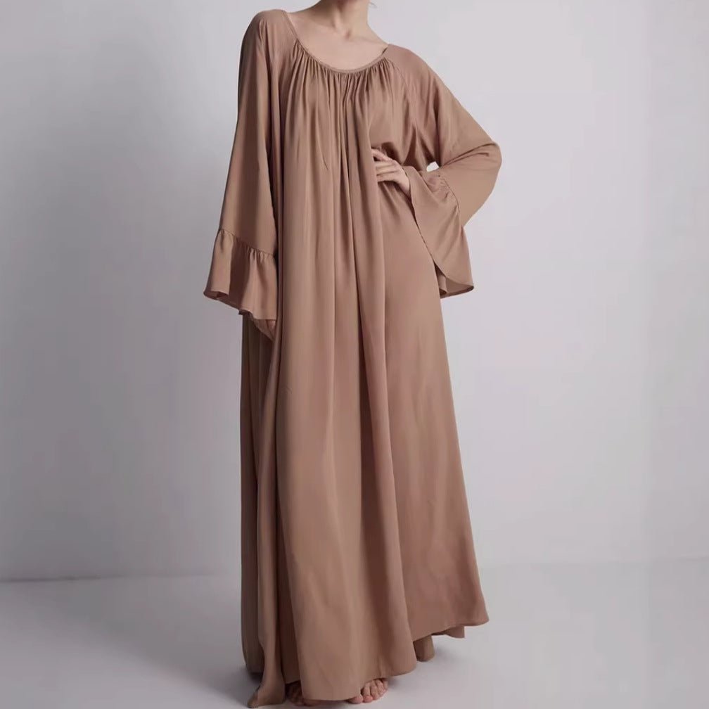 French Loungewear Maxi Dress with Ruffle Cuffs(MA397) - Mariam's Collection