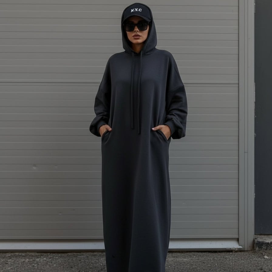 French Terry Hoodie Abaya With Pockets (MA340) - Mariam's Collection