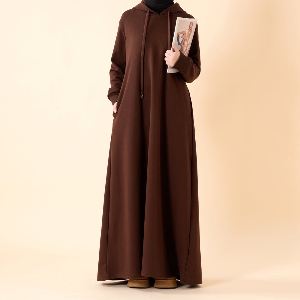 French Terry Hoodie Abaya With Pockets (MA340) - Mariam's Collection