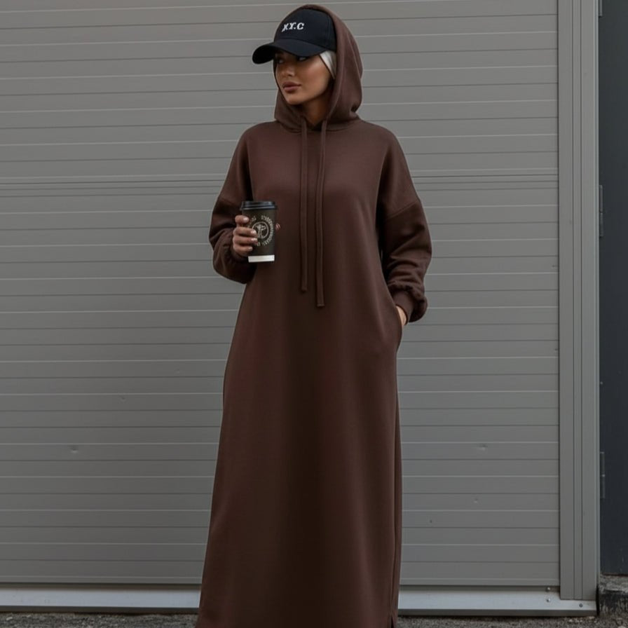 French Terry Hoodie Abaya With Pockets (MA340) - Mariam's Collection