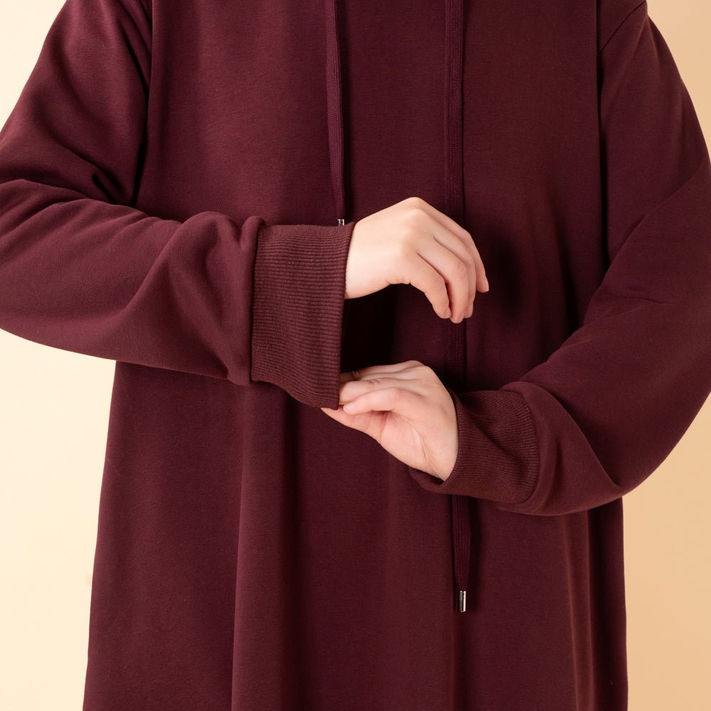 French Terry Hoodie Abaya With Pockets (MA340) - Mariam's Collection