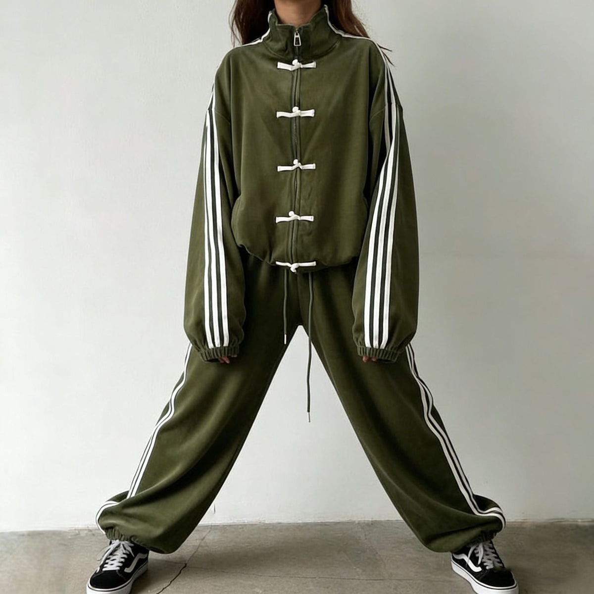 Wide-leg track pants with contrast side stripes