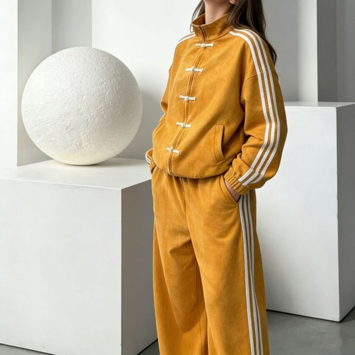 Jacket laid flat showing frog-button construction