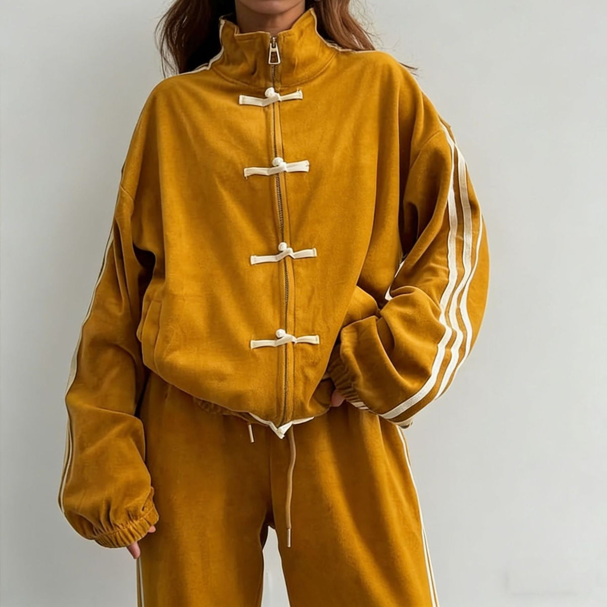 Coordinated two-piece tracksuit flat lay