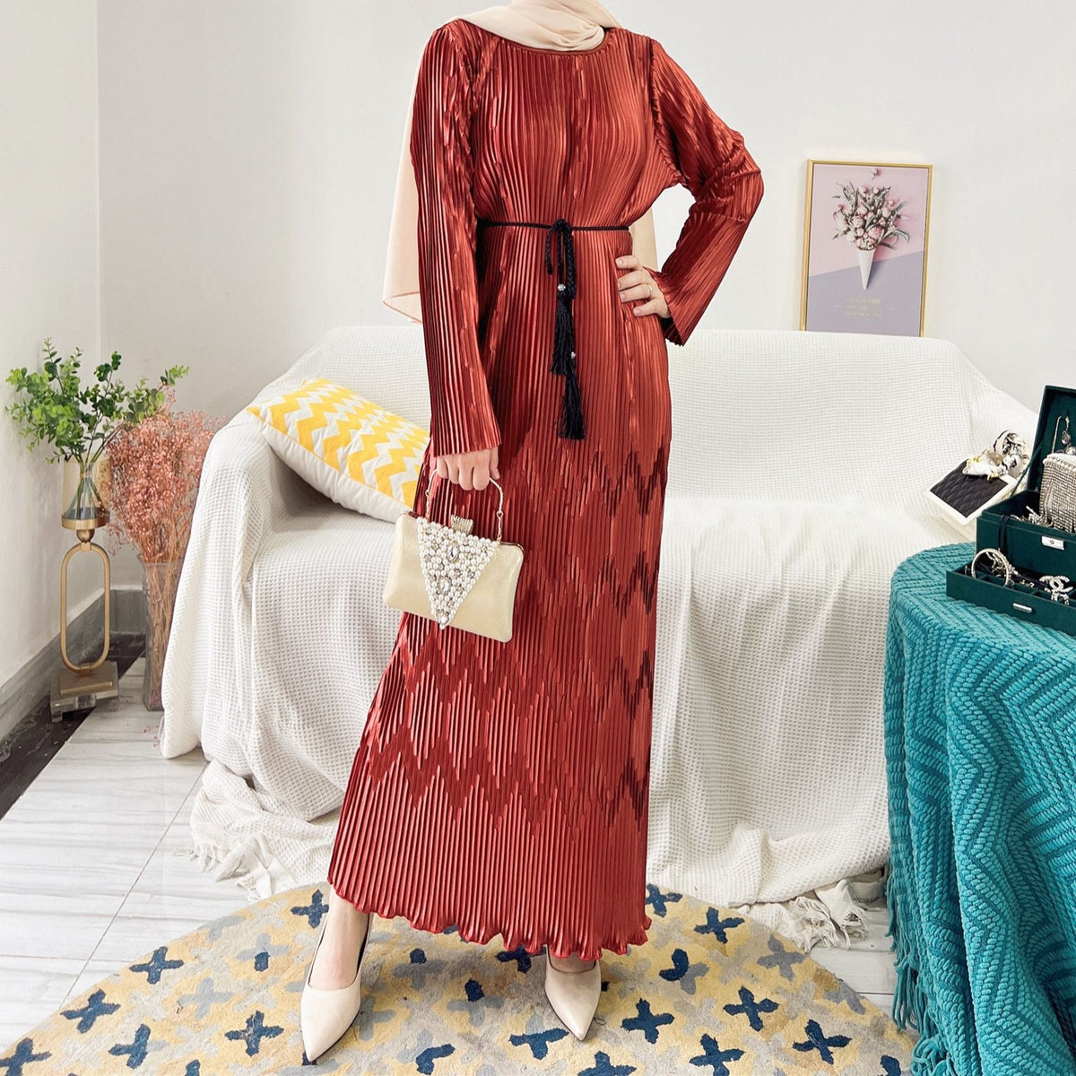 Full Pleated Maxi Dress(MS543) - Mariam's Collection