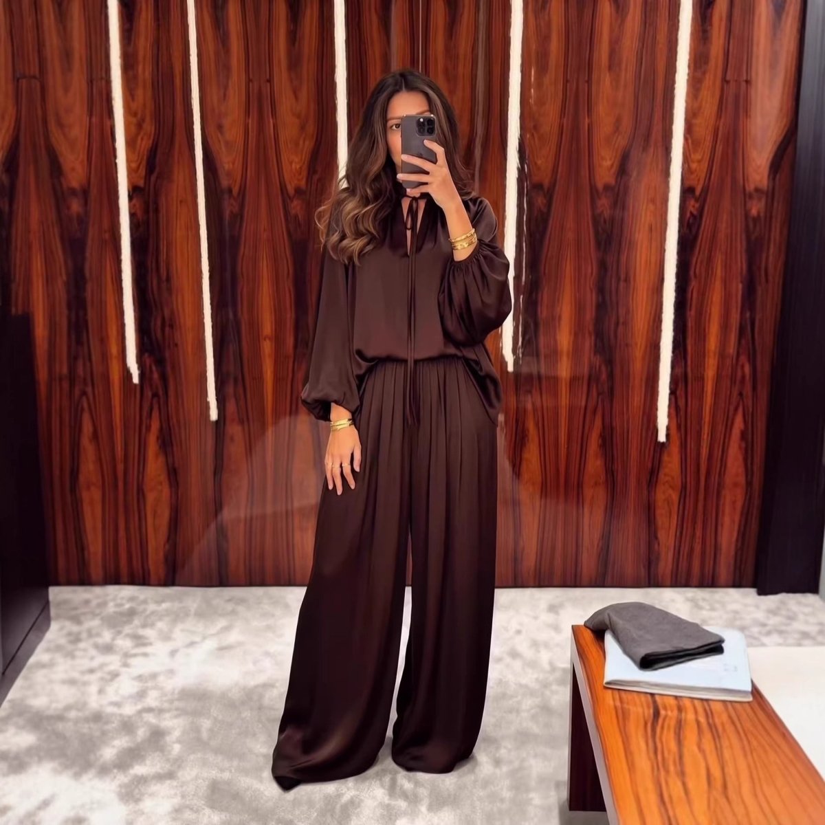 Satin Wide-Leg Trouser Set – Modest Two-Piece Suit Set
