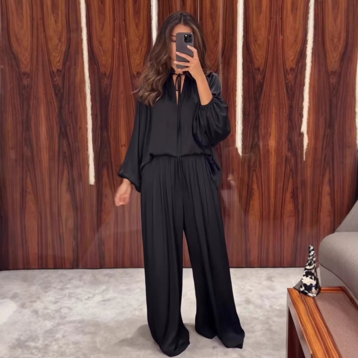 Satin Wide-Leg Trouser Set – Modest Two-Piece Suit Set
