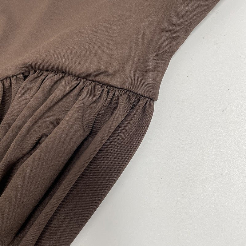 Gathered Waist Maxi Dress | U - Neck Long Sleeve Modal Dress(MS232) - Mariam's Collection