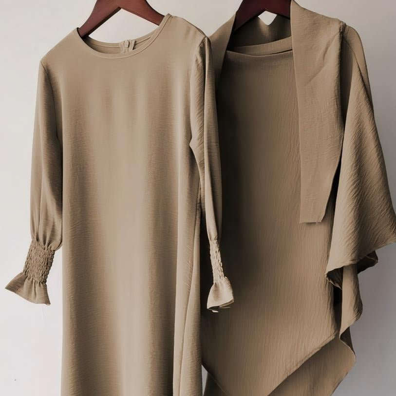 Girls Crinkle Fabric Pullover Abaya & Matching Hijab Two-Piece Set(MKG032) - Mariam's Collection